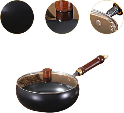 Flat Bottom Wok Sturdy Stir Fry Pan Comfortable Handle without Coated Cookware Cooking Pot for Hotel Camping Home Kitchen Restaurant, Glass Lid5