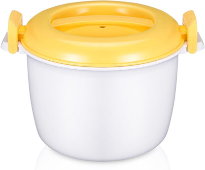 1L Microwave Rice Cooker Steamer Bowl with Lid Portable Microwaveable Rice Cooker for Soup Oatmeal Pasta Vegetables Dorm Office Camping Yellow1