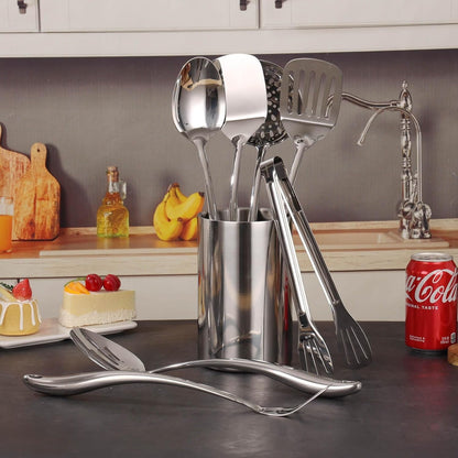18/10 Stainless Steel Kitchen Utensils Set with Holder for Countertop | 15″ Spatula Spoon Set with Storage Organizer, 12-Pieces, Fork, Tongs, Spatula, Ladle, Skimmer, Turner, Spaghetti, Large Spoon7