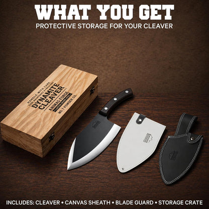 Dynamite Cleaver Meat Cleaver Knife Leather Sheath Heavy Duty High Carbon Steel Butcher Knife Full Tang Wood Handle BBQ Meat Cutting Outdoor Camp Cooking Bone Chopping Portable Butchering7