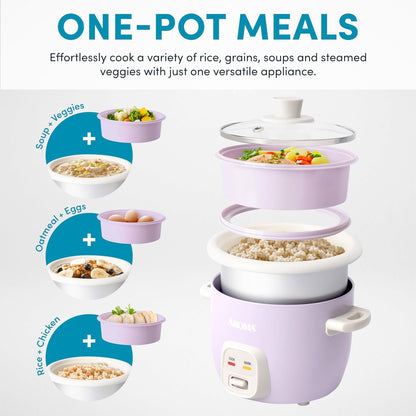 ® Corecoat Rice Cooker with Pop-Up Food Steaming Basket (4 Cups Cooked, 2 Cups Uncooked, 1 Qt)2