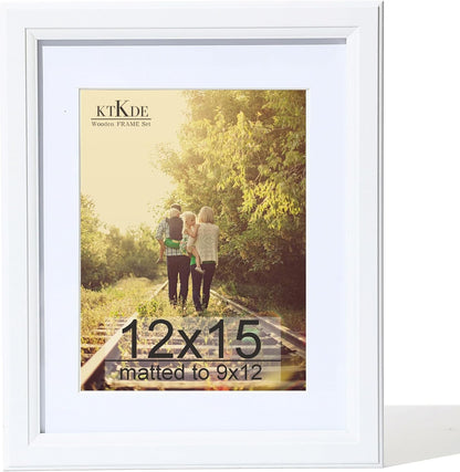 12X15 Picture Frame,Display Pictures 9 X12 with Mat or 12X15 Without, Tempered Glass,15 by 12 White Wooden Frame Wall Gallery Poster Frame Best Gift1