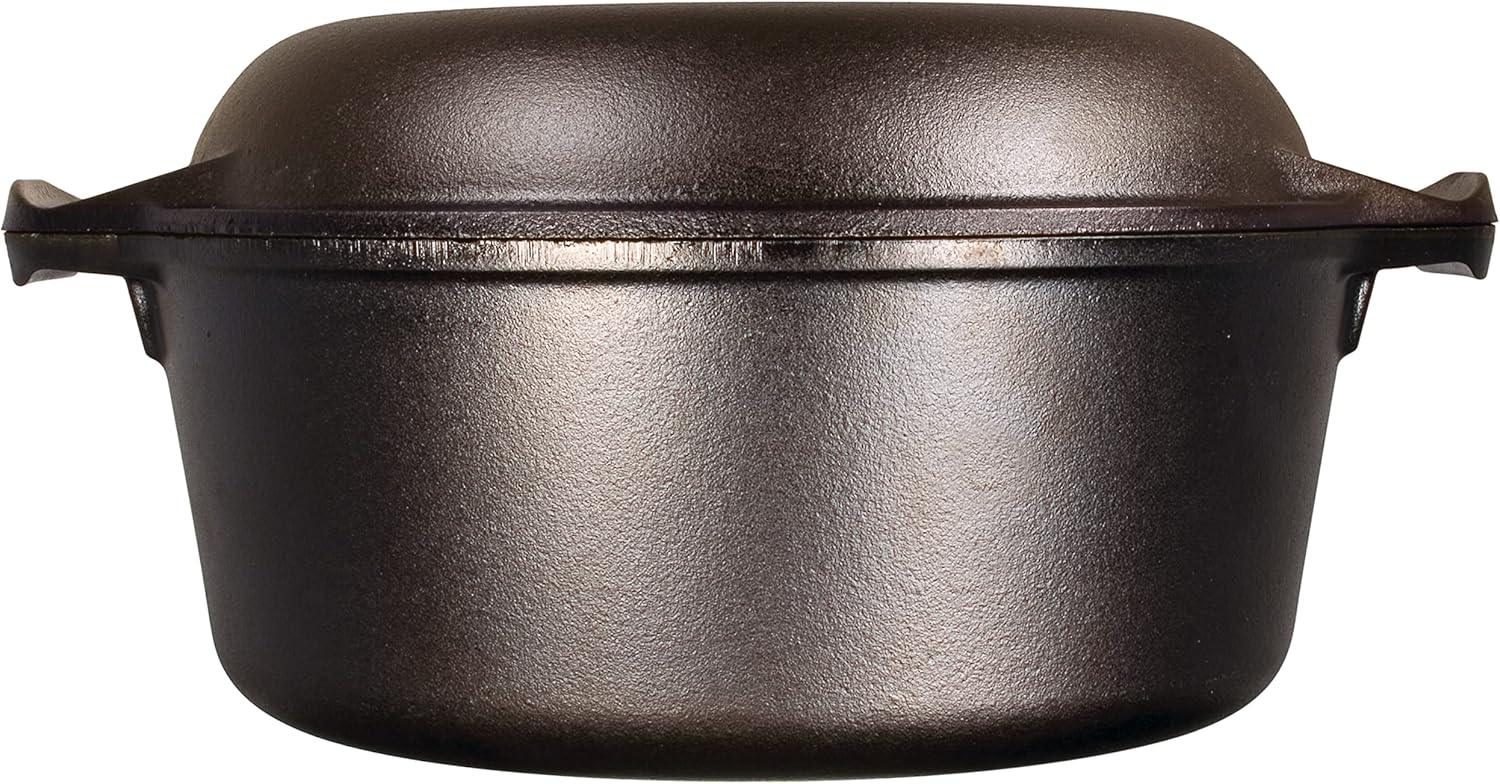 5-quart pre-seasoned cast iron double Dutch oven with lid for stovetop, oven, grill, campfire cooking