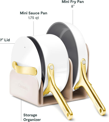 Caraway Non-Stick Ceramic Mini Cookware Set | Ceramic Fry Pan (1.05 Qt, 8") Sauce Pan (1.75 Qt) and Storage Rack, Non Toxic, PTFE & PFOA Free, White3