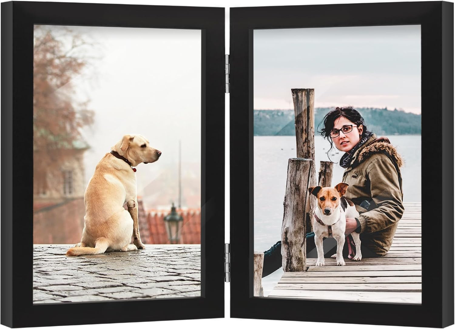 5x7-double-picture-frame-black-wooden-hinged-photo-frame