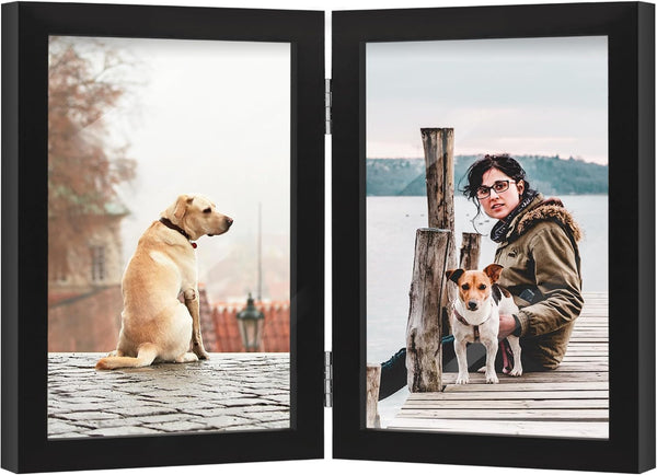 5X7 Double Picture Frame Black Wooden Hinged Photo Frame1