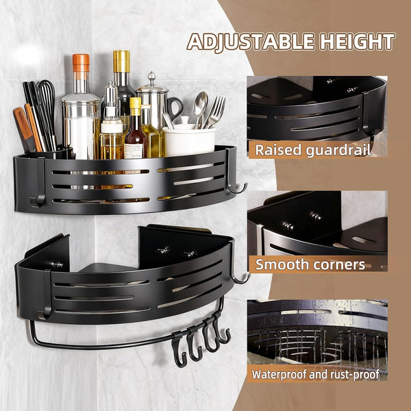 Adhesive Black Corner Shower Caddy No Drilling,2-Pack Aluminum Shower Shelf4
