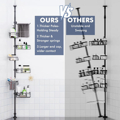 Shower Caddy Organizer Tension Pole, Corner Shower Shelves Bathroom Storage4