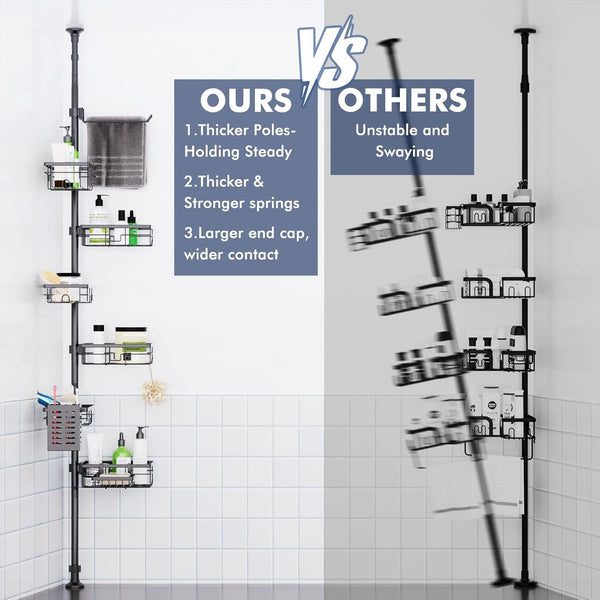 Shower Caddy Organizer Tension Pole, Corner Shower Shelves Bathroom Storage4