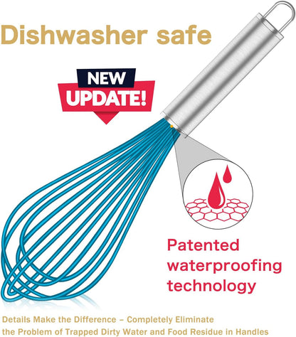 Silicone Whisk,Heat Resistant 480°F Whisks for Cooking Non Scratch,Stainless Steel Wired Wisk,Plastic Rubber Whisk Tool for Nonstick Cookware Pans,Silicon Wisks Set of 4,Blue2