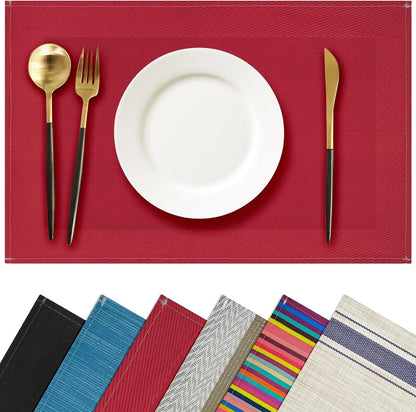 Red Placemats Set of 8, 12X18 Inch Faux Linen Table Mats1