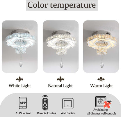 16 Inch Mini Chandelier Modern Crystal Chandeliers Light Semi Flush Mount Ceiling Light Fixture Small Silver Chandelier for Bedroom Hallway Kitchen Foyer4