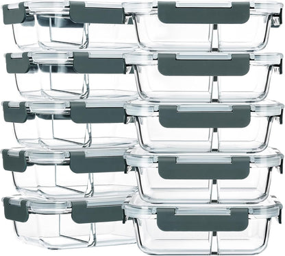 10 Pack,30 Oz, 2 Compartments Glass Meal Prep Containers with Lids1