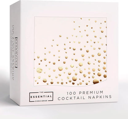 Gold Cocktail Napkins, 100 White and Gold Party Napkins, 5X5 Inch | Soft 3-Ply Paper, Foil-Stamped Detail, Beverage Service, Dessert Tables, Bridal Showers, Engagement Celebrations1