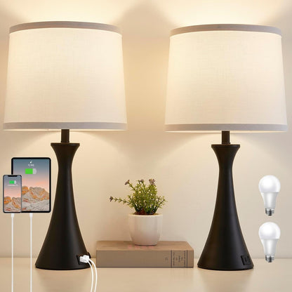 Touch Table Lamps Set of 2, 21" Bedside Lamps with USB C+A | 3 Way Dimmable Nightstand Lamps with Linen Shades, 2 LED Bulbs Included, Touch Lamp for Living Room, Bedroom and End Tables1