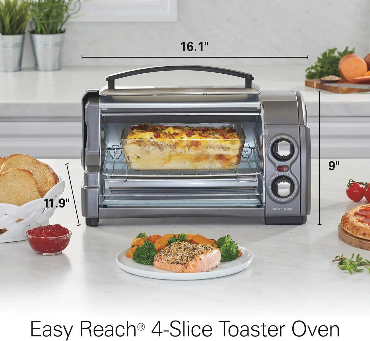 easy-reach-4-slice-countertop-toaster-oven-roll-top-door-for-easy-access-bake-broil-toast-functions-200-to-450ºf-adjustable-temp-auto-shutoff-silver