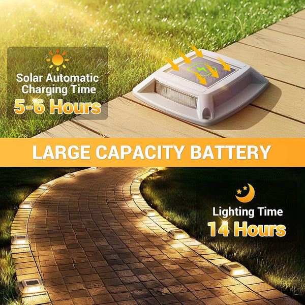 Solar Dock Lights Outdoor 6 Pack, IP68 Waterproof Driveway Deck Light, Warm5