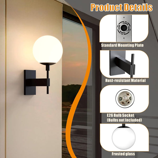 Modern Globe Outdoor Wall Sconce, 18.1" Large Black Porch Lights6