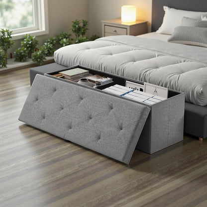 43 Inch Folding Storage Ottoman Bench, Large Ottoman with Storage | Storage Chest with Thicker Foam Padded Seat, End of Bed Foot Rest Stool for Bedroom Living Room Entryway, Load 660 Lbs, Grey7
