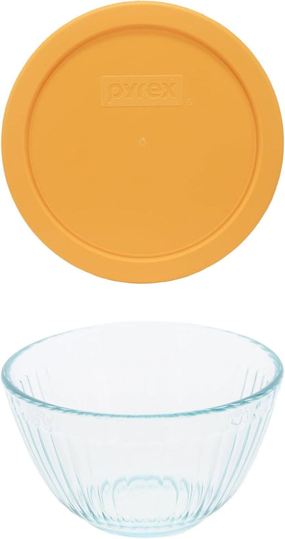 7401 3-Cup Sculpted Glass Bowl & Lemon Drop Yellow Lid - Made in USA2