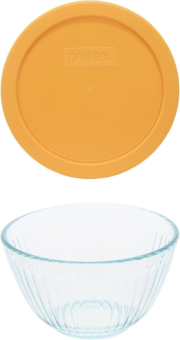 7401 3-Cup Sculpted Glass Bowl & Lemon Drop Yellow Lid - Made in USA2