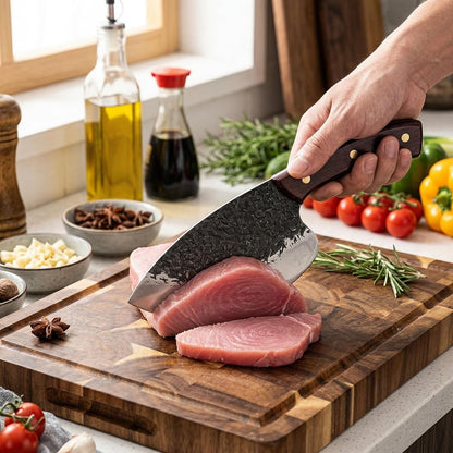 Serbian Meat Cleaver, a High Carbon Camp Knife for Beef & Bones6