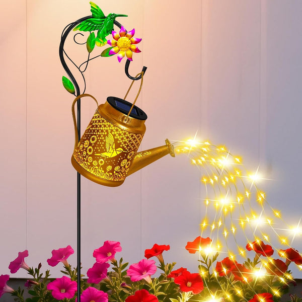 Solar Garden Lights Outdoor Decor, Hummingbird Watering Can Solar Lantern1