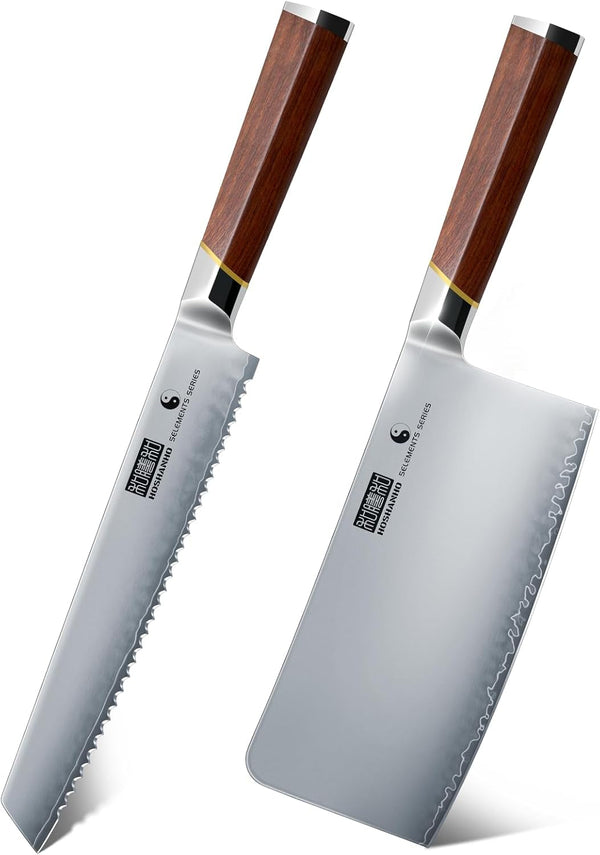 Bread Knife 8 Inch & Cleaver Knife 7 Inch, Professional Japanese High Carbon Stainless Steel Serrated Bread Knife, Razor Sharp Kitchen Chopping Butcher Knife for Meat Vegetable Cutting1