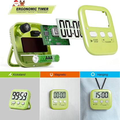 2 Pack Digital Timer for Kids Classroom Kitchen Timers for Cooking | W/ Battery, Easy to View, Alarm, Mute Mode, Count Down/Up, Magnetic, Kickstand, Hanging, Classroom Timer for Teacher Supplies6