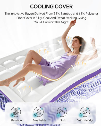 Dual Layer 4 Inch Memory Foam Mattress Topper Queen | 2 Inch Gel Memory Foam and 2 Inch Pillow Top Mattress Pad Cover, 7-Zone Egg Crate & 2-In-1 Design (White)2