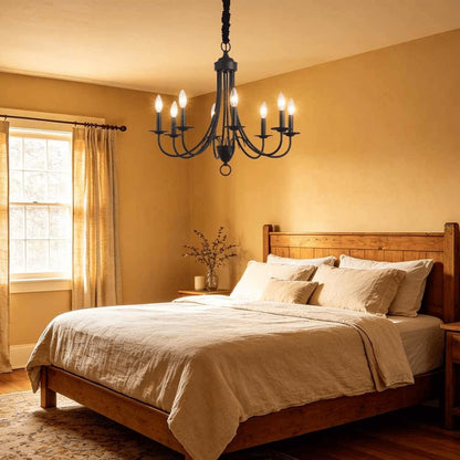 Black Chandeliers,8-Light Easy Installation Farmhouse Chandelier for Dining Room,Kitchen Light Fixtures Light over Table,E12 Base Rustic Pendant Ceiling Lights for Bedroom Hallway3