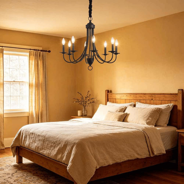 Black Chandeliers,8-Light Easy Installation Farmhouse Chandelier for Dining Room,Kitchen Light Fixtures Light over Table,E12 Base Rustic Pendant Ceiling Lights for Bedroom Hallway3