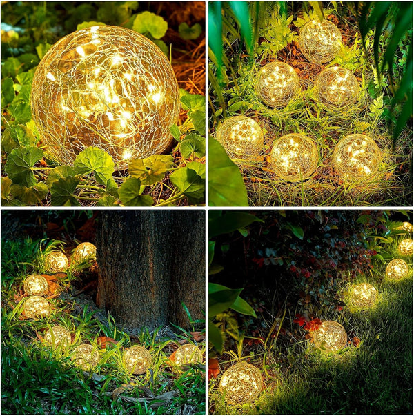 4.7 Inch Solar Globe Lights Outdoor - Waterproof Cracked Glass Balls for Lawn Patio Yard Backyard Decorations, Warm Yellow Solar LED Lights with Easy Installation,Durable Design (4 Pcs)3
