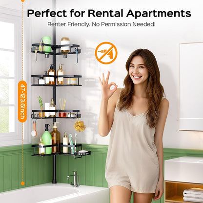 Shower Caddy Tension Pole: Corner Bathroom Organizer for Renters7