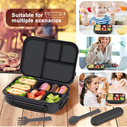 Lunch Box Kids,Bento Box Adult,Leakproof Lunch Containers for Adults/Kids/Toddler,1200Ml-4 Compartments Bento Lunch Box with Utensil,Microwave & Dishwasher & Freezer Safe (Dark Gray)5