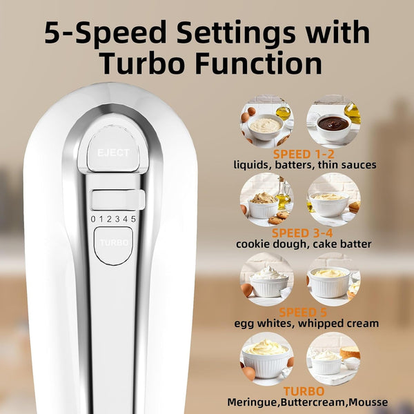 4.8QT 2-In-1 Stand Mixer, Electric Kitchen Mixer with Auto-Rotating Bowl & Tilt-Head, 5-Speed 250W Turbo Baking Machine for Beginners with Beater & Dough Hook for Cookie, Bread, Cake (White)8