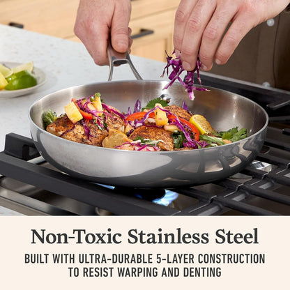 Calphalon Premier Polished 5-Ply Stainless Steel Cookware Set W/Turbo Heat Tech 3 Piece Frying Pan Set, Induction, Oven Safe 500F, Oven Safe 500F, PFOA Free, Polished Stainless Silver2