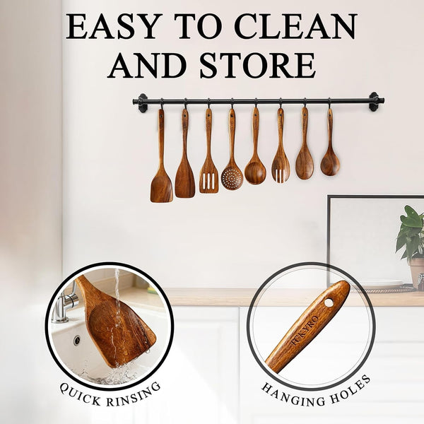 8 Piece Wooden Kitchen Utensils Set, Teak Wooden Spoons for Cooking5
