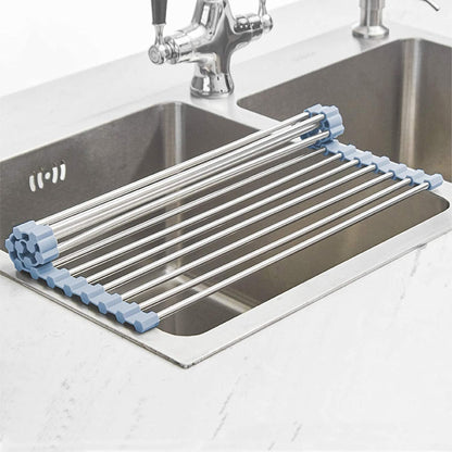 over the Sink Dish Drying Rack, Roll up Dish Drying Rack Kitchen Dish Rack Stainless Steel Sink Drying Rack, Foldable Dish Drainer, 17.5''X11.8''5