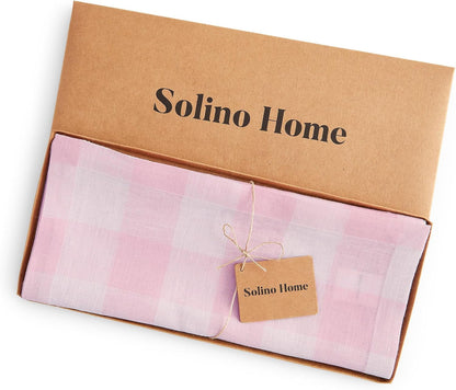 100% Pure Linen Table Runner Pink, Buffalo Check 14 X 90 In5