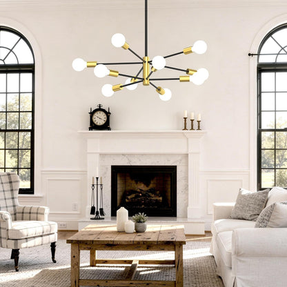 Sputnik Chandelier 10-Light, Mid Century Modern Height Adjustable Ceiling Light Fixture for Dining Room, Kitchen Island, Living Room,Bedroom-Black and Gold9