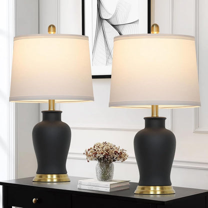 23" Modern Black Ceramic Table Lamps Set of 2, Farmhouse Table Lamps for Living Room, Classic Bedside Lamp with Ginger Jar Design, Elegant Bedroom Lamp for Night Stand Desk Side End Table Home Decor1