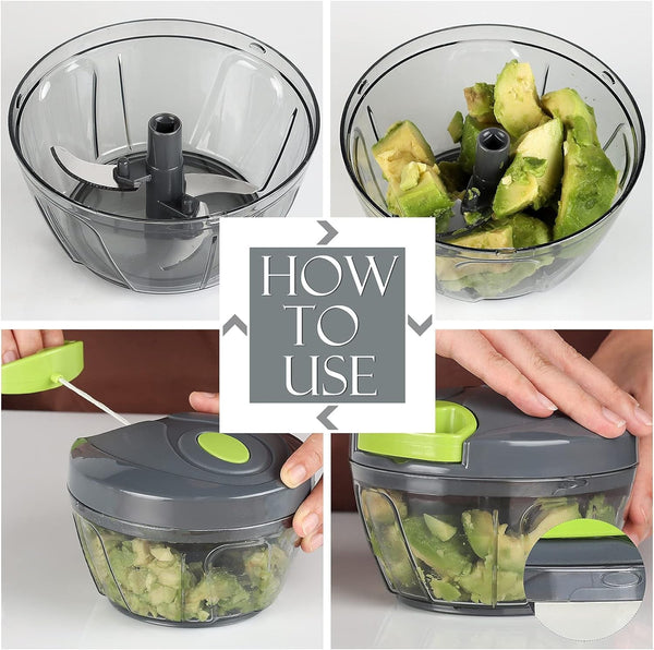 Manual Food Processor Vegetable Chopper, Portable Hand Pull String Garlic Mincer Onion Cutter for Veggies, Ginger, Fruits, Nuts, Herbs, Etc., 500Ml, Grey6
