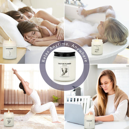 Scented Candles for Home,4 Pack Soy Candle Gift Set with 4 Fragrance Scents,Aromatherapy Lavender Floral & Wood Candles for Relaxation,Long Lasting Spa Candles for Bedroom Bathroom Gifts for Women9
