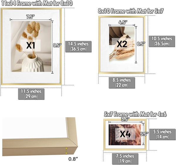 7 Pack Gold Aluminum Frame with White Mat, Real Glass4