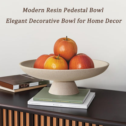 Modern Pedestal Decorative Bowl, Large Resin Fruit Bowl, Beige | Style It on Kitchen Counters, Coffee Tables, or Entryway Tables. Use for Fruit Display, Key Storage, or Home Decor Accents5