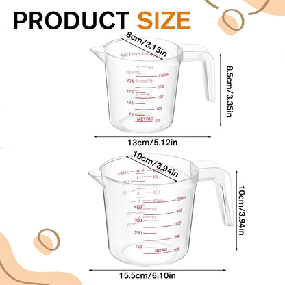 2 Pack Measuring Cups Set, Plastic Liquid Measuring Cups: 250Ml (1 Cup, 8 Oz) & 500Ml (2 Cup, 16 Oz) Clear Kitchen Tools for Baking Cooking Mixing Measure2