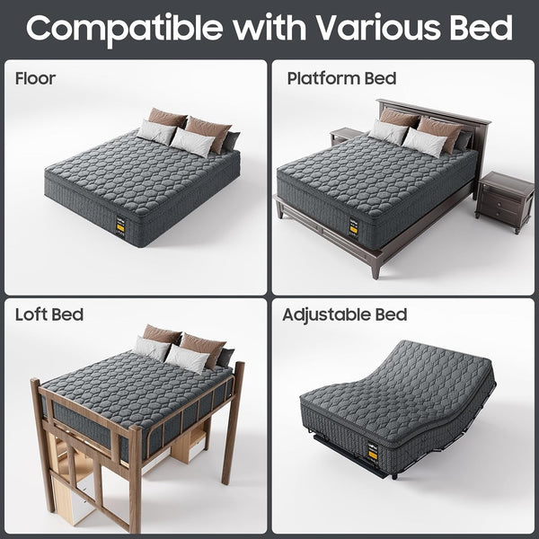 Medium Firm Mattress Queen 14 Inch, Hotel Style Hybrid Mattress with Back and Lumbar Support, Fiberglass Free, 365 Nights Trial, 10 Years Warranty2