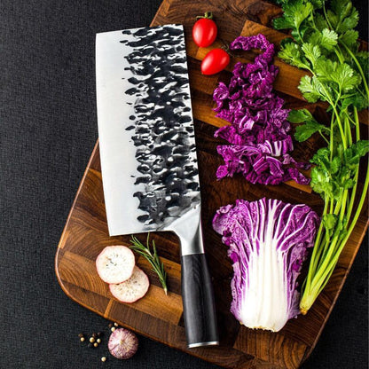 Meat Cleaver, Hammer Grain Forging Slicing Kitchen Knife Household Chopping Double Knife Chopping Bone Knives 5Cr15Mov4