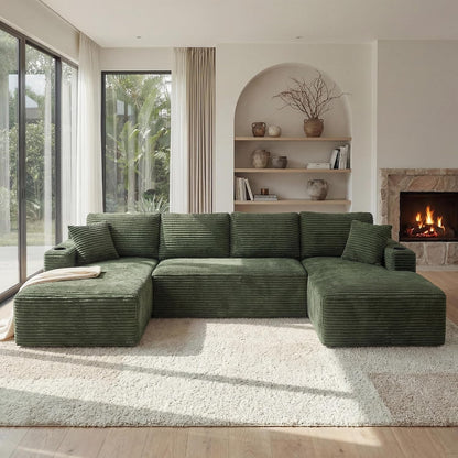 125” Cloud Boneless Couch, U-Shaped Modular Sectional Sofa, Green8